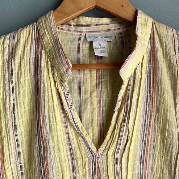 Soft Surroundings | Yellow Gauzy Striped Cotton Summer Beach Tunic size S - Picture 3 of 6